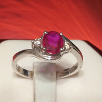 Gorgeous Hawaiian Genuine Red Ruby Diamond Ring, 14KT Solid White-Gold Red Ruby Oval-Shape Diamond Ring, R1432 Birthday Gift, Statement PC