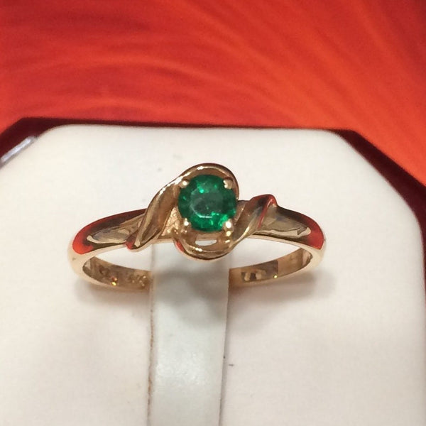 Beautiful Hawaiian Genuine Green Emerald Ring, 14KT Solid Yellow-Gold Emerald Round-Cut Ring, R1436 Birthday Wife Mom Valentine Gift