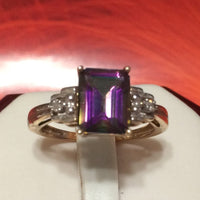 Unique Hawaiian Genuine Rainbow Mystic Topaz Ring, 14KT Solid Yellow-Gold Mystic Topaz Diamond Ring, R1467 Birthday Mom Valentine Gift