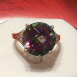 Elegant Hawaiian Genuine Rainbow Mystic Topaz Ring, 14KT Solid Yellow-Gold Mystic Topaz Diamond Ring R1468 Birthday Mom Gift, Statement PC