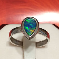Unique Hawaiian Genuine Australian Opal Rain Drop Ring, 14KT Solid White-Gold Opal Inlay Ring, R1524 Birthday Wife Mom Gift, Statement PC