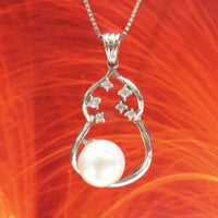 Unique Hawaiian Genuine White Pearl Necklace, Sterling Silver White Pearl CZ Pendant, N2785 June Birthstone, Valentine Birthday Mom Gift