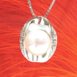 Unique Hawaiian Genuine White Pearl Necklace, Sterling Silver White Pearl CZ Pendant, N2786 Valentine Birthday Mom Gift
