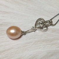 Unique Beautiful Hawaiian Genuine Pink Pearl Necklace, Sterling Silver Pink Pearl Heart CZ Pendant, N2791 Valentine Birthday Mom Gift