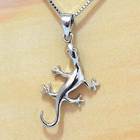 Unique Hawaiian Large Gecko Necklace, Sterling Silver Gecko Lizard Charm Pendant, N2020 Birthday Valentine Wife Mom Gift, Island Jewelry