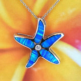 Unique Beautiful Hawaiian Blue Opal Starfish Necklace, Sterling Silver Blue Opal Starfish CZ Pendant, N2182 Valentine Birthday Mom Gift