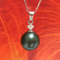 Unique Beautiful Hawaiian Black Shell Pearl Necklace, Sterling Silver Black Shell Pearl CZ Pendant, N2914 Birthday Mom Wife Valentine Gift