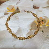 Beautiful Hawaiian Plumeria Slipper Bracelet, Sterling Silver Yellow-Gold Plated Plumeria Slipper Bracelet, B3134 Birthday Valentine Gift