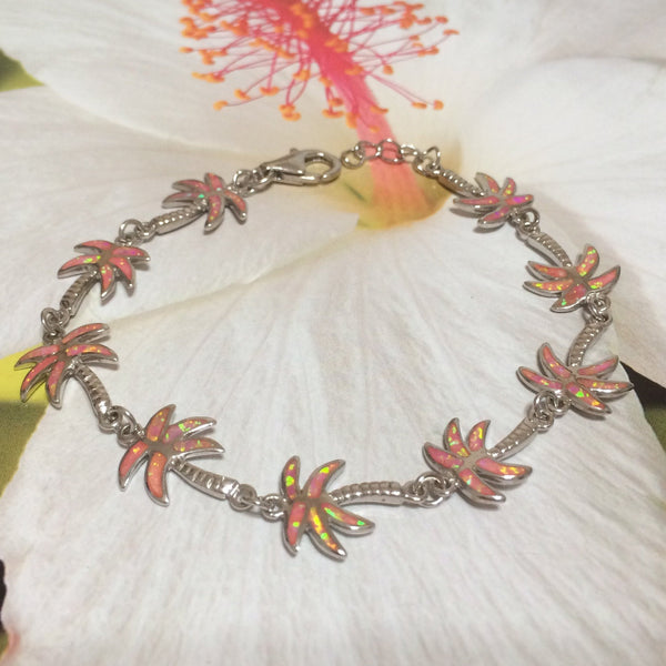 Gorgeous Hawaiian Large Pink Opal Palm Tree Bracelet, Sterling Silver Pink Opal Palm Tree Bracelet, B3114 Birthday Mom Gift, Statement PC