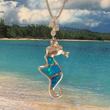 Unique Hawaiian Blue Opal Seahorse Earring and Necklace, Sterling Silver Blue Opal Sea Horse Pendant, N6167S Birthday Valentine Mom Gift