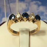 Beautiful Hawaiian Genuine Blue Sapphire Diamond Ring, 14KT Solid Yellow-Gold Blue Sapphire Diamond Ring R1453 Birthday Gift, Statement PC
