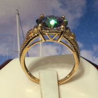 Beautiful Hawaiian Genuine Rainbow Mystic Topaz Ring, 14KT Solid Yellow-Gold Mystic Topaz Round-Cut Ring, R1465 Birthday Mom Gift, Statement
