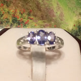 Gorgeous Hawaiian Genuine Tanzanite Diamond Ring, 14KT Solid White-Gold 3 Tanzanite Oval-Cut Diamond Ring, R1506 Birthday Gift, Statement PC