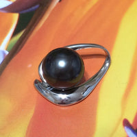 Gorgeous Hawaiian Black Shell Pearl Necklace, Sterling Silver Black Shell Pearl Slide Pendant N2912 Birthday Mom Wife Valentine Gift