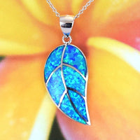Beautiful Hawaiian Blue Opal Maile Leaf Necklace, Sterling Silver Blue Opal Maile Leaf Pendant, N2257 Birthday Mom Wife Valentine Gift