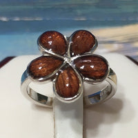Stunning Hawaiian Genuine Koa Wood Plumeria Ring, Sterling Silver Koa Plumeria Flower Ring,R1017A Birthday Mom Wife Valentine Gift