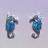Unique Hawaiian Blue Opal Seahorse Earring, Sterling Silver Blue Opal Sea Horse Stud Earring, E4151A Birthday Mom Valentine Gift