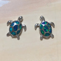 Beautiful Hawaiian Opal Sea Turtle Earring, Sterling Silver Blue Opal Turtle Stud Earring, E4097A Birthday Mom Wife Valentine Gift, Island