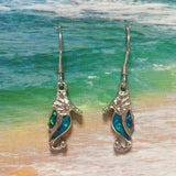 Unique Hawaiian Blue Opal Seahorse Earring, Sterling Silver Blue Opal Sea Horse Dangle Earring E4152A Birthday Mom Valentine Gift