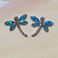 Beautiful Hawaiian Blue Opal Dragonfly Earring, Sterling Silver Blue Opal Dragonfly Stud Earring, E4146A Valentine Birthday Wife Mom Gift