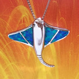 Unique Hawaiian Blue Opal Stingray Necklace, Sterling Silver Blue Opal Sting Ray Pendant, N2157A Birthday Mom Wife Valentine Gift