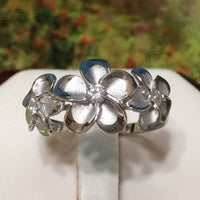 Beautiful Hawaiian 3 Plumeria Ring, Past Present & Future, Sterling Silver 3 Plumerias Flower CZ Ring, R1020 Birthday Mom Valentine Gift