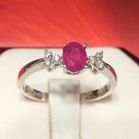 Attractive Hawaiian Genuine Red Ruby Diamond Ring, 14KT Solid White-Gold Red Ruby Oval-Shape Diamond Ring, R1431 Birthday Gift, Statement PC