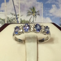 Gorgeous Hawaiian Genuine Tanzanite Diamond Ring, 14KT Solid White-Gold 4 Tanzanite Oval-Cut Diamond Ring, R1507 Birthday Gift, Statement PC