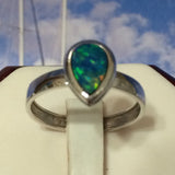 Unique Hawaiian Genuine Australian Opal Rain Drop Ring, 14KT Solid White-Gold Opal Inlay Ring, R1524 Birthday Wife Mom Gift, Statement PC