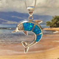Gorgeous Hawaiian Large Blue Opal Dolphin Necklace, Sterling Silver Opal Dolphin Pendant, N6031 Birthday Valentine Mom Gift, Statement PC