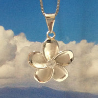 Pretty Hawaiian Plumeria Necklace, Sterling Silver Plumeria Flower CZ Pendant, N2001 Birthday Valentine Wife Mom Girl Gift, Island Jewelry