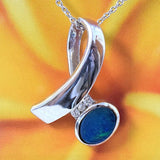 Unique Hawaiian Blue Opal Wave Necklace, Sterling Silver Blue Australian Opal CZ Pendant, N6056 Valentine Birthday Mom Wife Gift