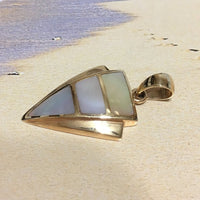Unique Hawaiian Genuine White Mother of Pearl Pendant, 14KT Solid Yellow-Gold White MOP Pendant, P5157 Statement PC, Birthday Mom Wife Gift
