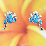 Unique Hawaiian Blue Opal Frog Earring, Sterling Silver Blue Opal Frog Stud Earring, E4143 Birthday Mom Wife Valentine Gift, Island Jewelry