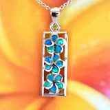 Beautiful Hawaiian Blue Opal 3 Plumeria Pendant, Past Present & Future, Sterling Silver Opal Plumeria Barrel Pendant N2228 Birthday Mom Gift
