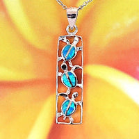 Unique Hawaiian Blue Opal 3 Sea Turtle Necklace, Past Present and Future, Sterling Silver Opal 3 Turtle Barrel Pendant, N2227 Birthday Gift