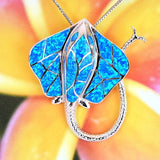 Gorgeous Hawaiian X-Large Blue Opal Stingray Necklace, Sterling Silver Blue Opal Sting Ray Pendant, N2315 Birthday Mom Gift, Statement PC