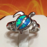 Unique Gorgeous Hawaiian Blue Opal Sea Turtle Ring, Sterling Silver Blue Opal Turtle Ring R1005A Birthday Mom Valentine Anniversary Gift