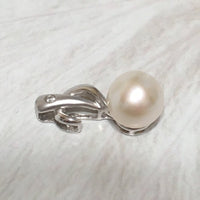 Pretty Hawaiian Genuine White Pearl Pendant, 14KT Solid White-Gold White Pearl Diamond Pendant P5136 Birthday Mom Wife Valentine Gift