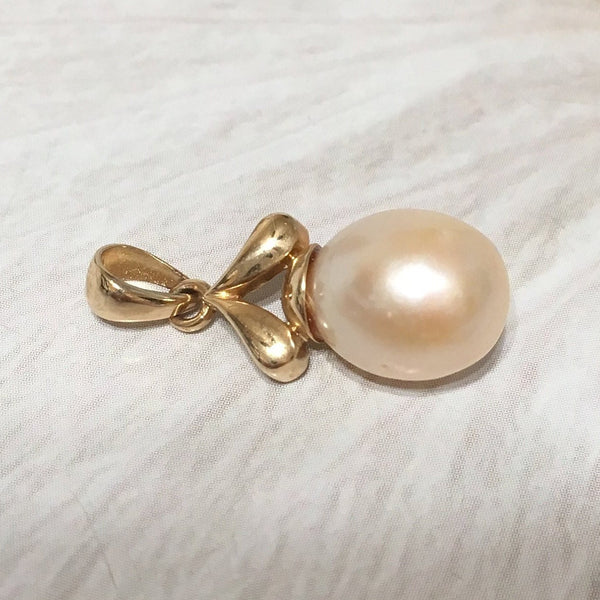 Beautiful Hawaiian Genuine White Pearl Pendant, 14KT Solid Yellow-Gold Pinkish-White Pearl Pendant, P5145 Birthday Mom Valentine Gift