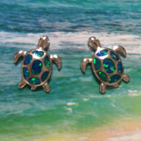 Beautiful Hawaiian Opal Sea Turtle Earring, Sterling Silver Blue Opal Turtle Stud Earring, E4097A Birthday Mom Wife Valentine Gift, Island