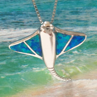 Unique Hawaiian Blue Opal Stingray Necklace, Sterling Silver Blue Opal Sting Ray Pendant, N2157A Birthday Mom Wife Valentine Gift