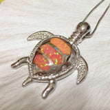 Unique Gorgeous Hawaiian X-Large Pink Opal Sea Turtle Necklace, Sterling Silver Opal Turtle Pendant N2828 Birthday Mom Gift, Statement PC