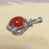 Unique Hawaiian Large Genuine Red Coral Diamond Pendant, 14KT Solid White-Gold Red Coral Diamond Pendant, P5328 Birthday Gift, Statement PC