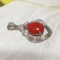Stunning Hawaiian Large Genuine Red Coral Pendant, 14KT Solid White-Gold Red Coral Diamond Pendant, P5329 Birthday Mom Gift, Statement PC