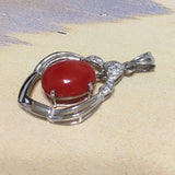 Stunning Hawaiian Large Genuine Red Coral Pendant, 14KT Solid White-Gold Red Coral Diamond Pendant, P5329 Birthday Mom Gift, Statement PC