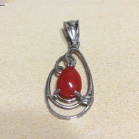 Unique Hawaiian Genuine Red Coral Pendant, 14KT Solid White-Gold Red Coral Pendant, P5333 Valentine Birthday Mom Gift, Statement PC