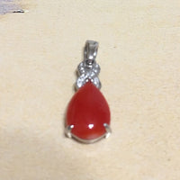 Beautiful Hawaiian Genuine Red Coral Pendant, 14KT Solid White-Gold Red Coral Diamond Pendant, P5335 Birthday Mom Gift, Statement PC