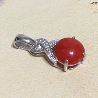 Unique Hawaiian Genuine Red Coral Pendant, 14KT Solid White-Gold Red Coral Diamond Pendant, P5338 Valentine Birthday Mom Wife Gift