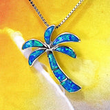 Beautiful Hawaiian Blue Opal Palm Tree Necklace, Sterling Silver Blue Opal Palm Tree Pendant, N6014 Birthday Valentine Mom Gift